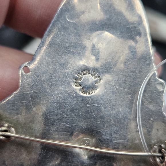 Mexico Blue Glass Face Mask Brooch Pendant 925 Stamped - Picture 5 of 7